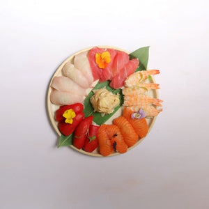 Large nigiri platter containing: Salmon Nigiri (4 pieces), Tuna Nigiri (4 pieces),  Ebi Nigiri (4 pieces), Hamachi Nigiri (4 pieces) and Piquillo Pepper Nigiri (4 pieces).