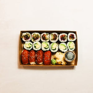 Part of our Little Fish Lite range. Perfect for a quick bite! Contains: House Pickles Maki (6 pieces), Avocado, Cucumber & Chive Maki (6 pieces), and Piquillo Pepper Nigiri (4 pieces).