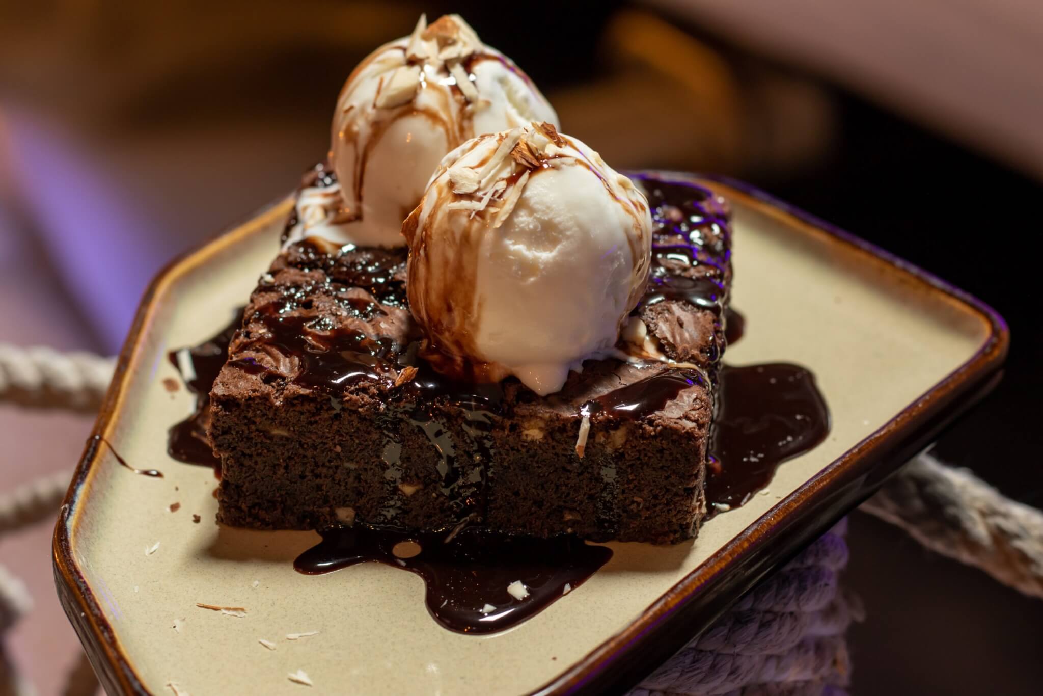 Chocolate dessert with ice cream