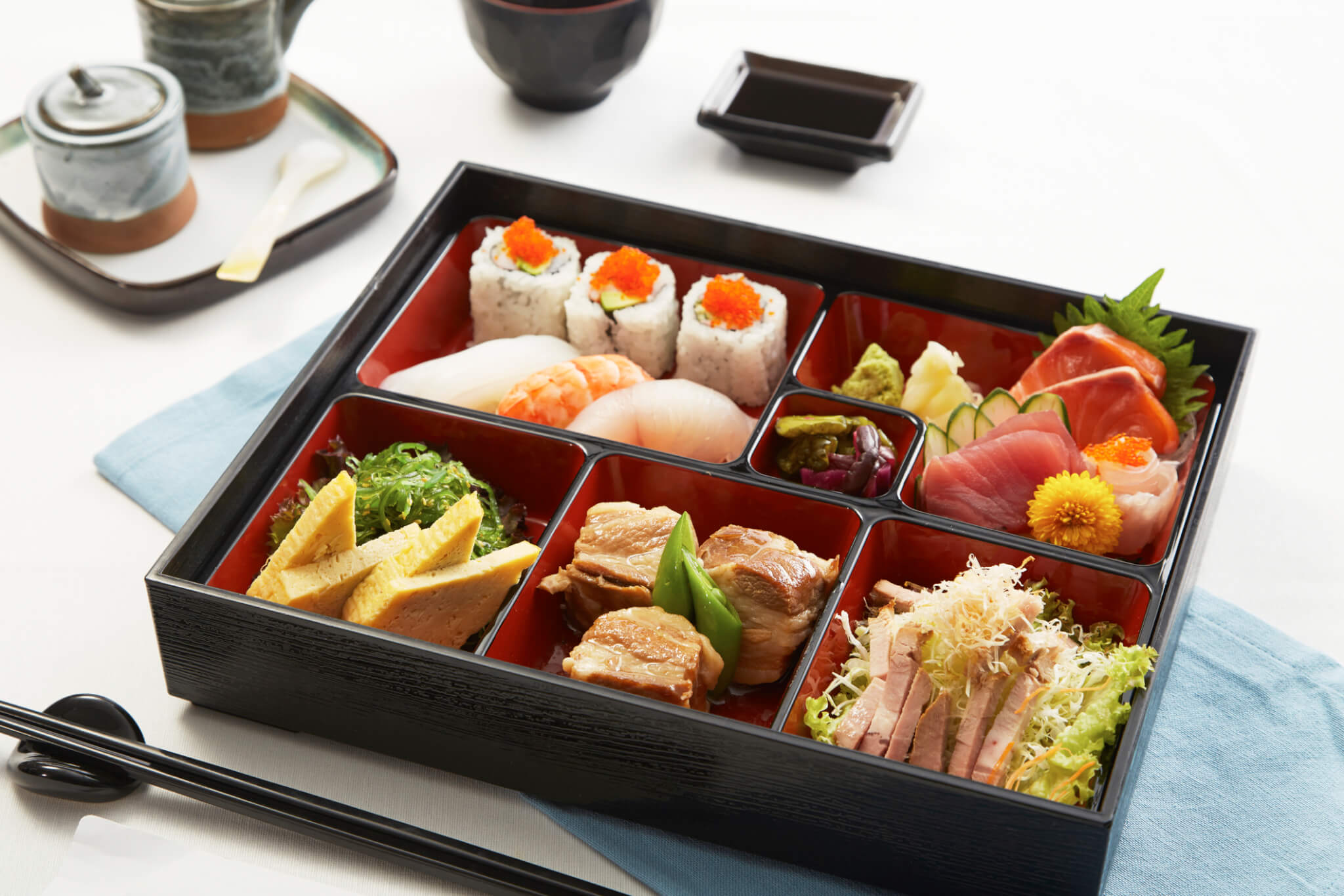 Corporate Catering A bento box on white background